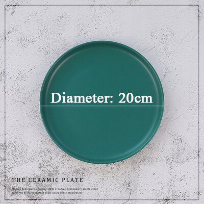 Shooting Photography Food Tableware Solid Color Ceramic Plates Simple & creativity Beef Plate Round Dessert Dish Salad Dishes: Dark Green 20cm