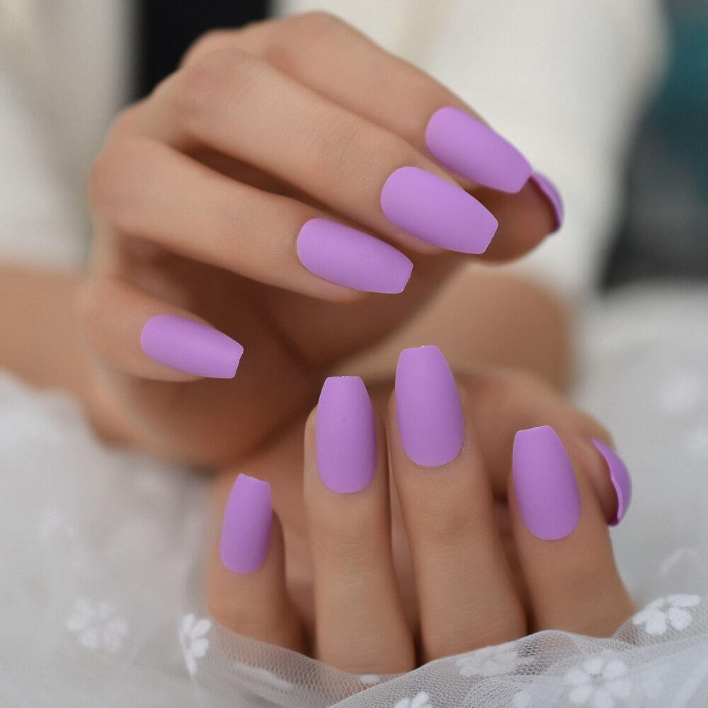 Bianco puro Glassata Opaca Bara ballerina Presse su facile Da Donne di Usura Falso Falso Unghie Finte per la Casa Ufficio con Adesivo nastro: L5531