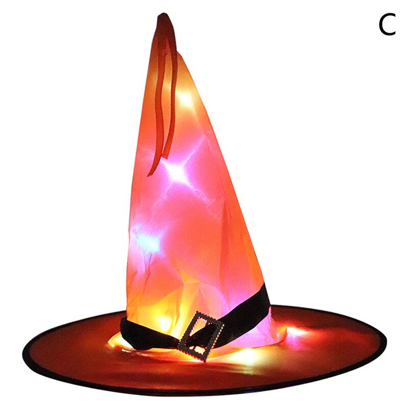 1pcs Halloween Witch Hat Glowing Witches Hat Hanging Halloween Home Party Decor Suspension Tree Glowing Hat Cosplay Costume: C with LED Light