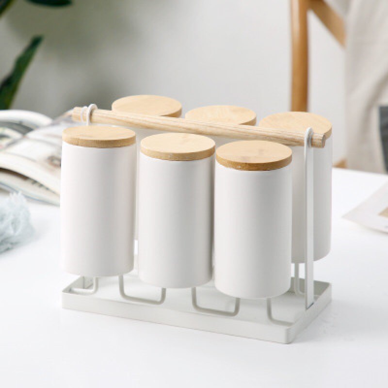 Taza nórdica simple de cerámica para beber agua, juegos de 6 piezas para el hogar con bandeja, portavasos, restaurante