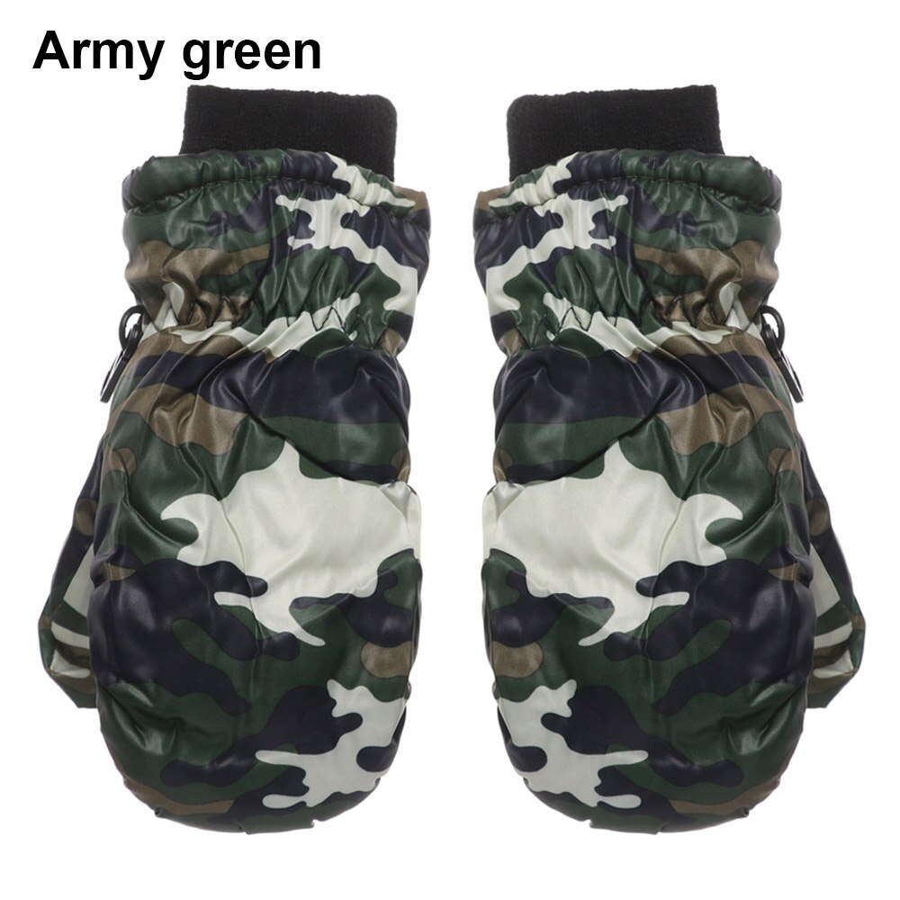 Children Kids Winter Warm Solid Color Gloves Boy Girls Ski Long-sleeved Mitten Windproof Waterproof Thicken Warm Gloves: 2-army green