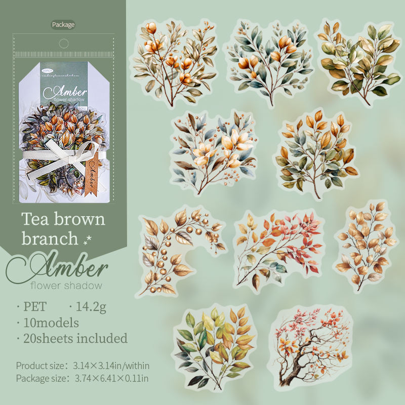 20pcs/pack PET Plants Flowers Stickers DIY Scrapbooking Planner Collage Diary Supplies Aesthetics Sticker Stationery: Light Grey