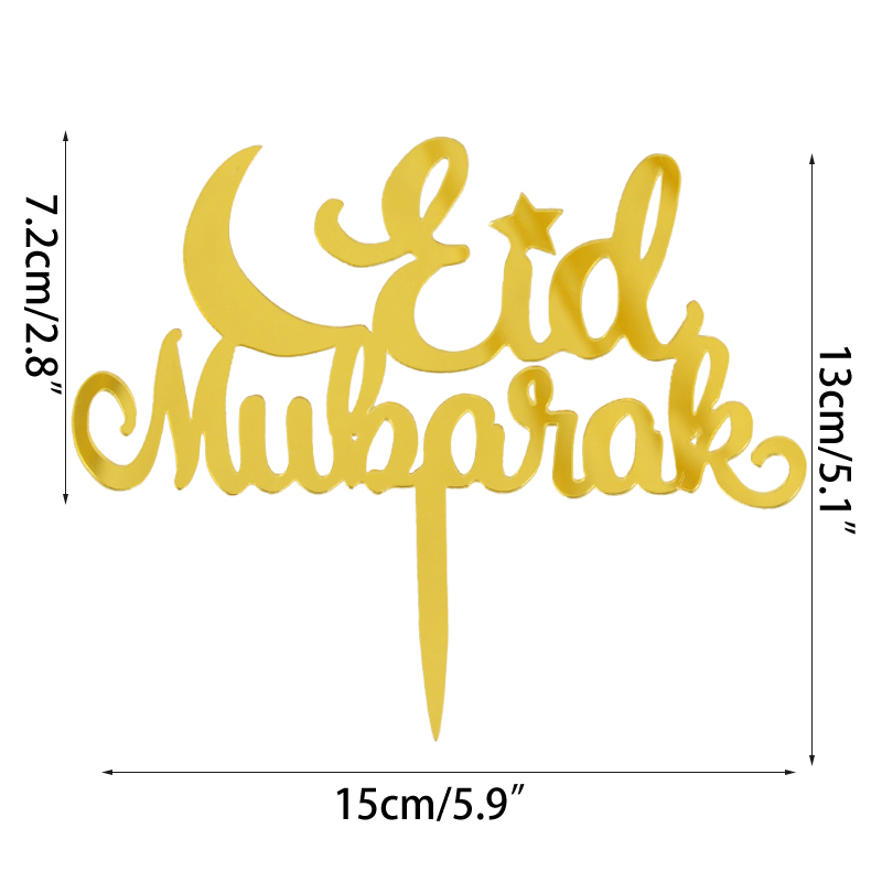 Eid Mubarak Cake Topper Gold Acrylic Moon Cupcake Topper for Ramadan Mubarak Cake Decorations Islamic Muslim Eid Baking Supplies: E06