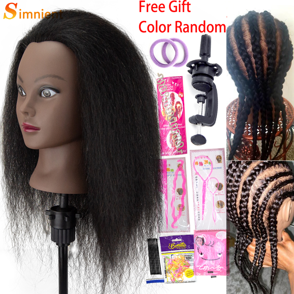 Cabezas de Maniquí Afro para trenzar muñecas de pelo Maniquí, modelo de peluquería de entrenamiento humano Real, Kit de peluquería Natural para mujeres, pelucas