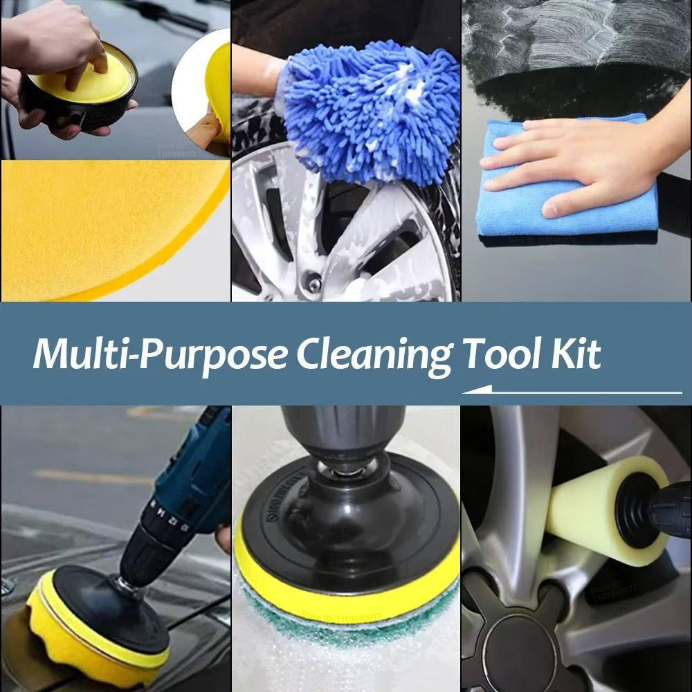 PKWKS Kit de limpieza de coche, juego de cepillos para detalles de taladro, rejillas de ventilación de aire acondicionado, pulidor de toallas, herramientas para detalles de automóviles