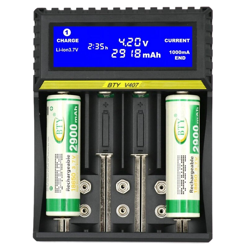 Bty -v407 batterijlader li-ion li-fe ni-mh ni-cd slimme snellader voor 18650 26650 6 f 22 9v aa aaa 16340 14500 batterijlader