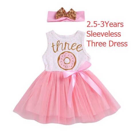 Citgeett 1st/2nd/3rd Geburtstag Baby Mädchen Donut Polka Dot Tüll Tutu Prinzessin Party Kleid Geburtstag 2 stücke: E1 Three Sleeveless