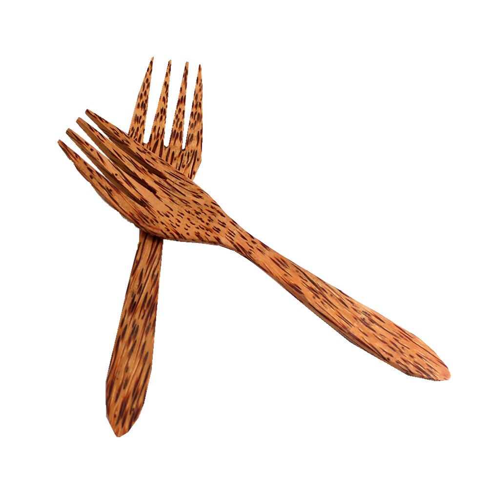 Conjunto de cuchara de tenedor de coco de madera Natural, cubiertos de madera de palmera de coco orgánica, tenedores de ensalada de frutas Vagan para cuenco de cáscara de coco, cubiertos: 2pcs forks