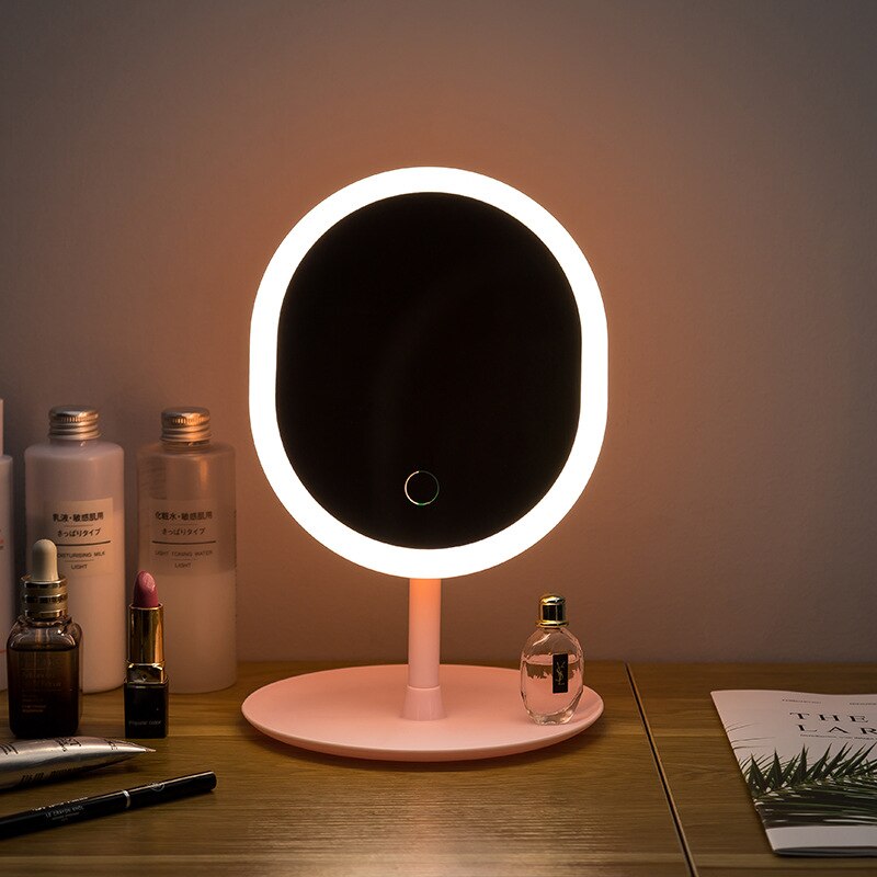 Espejo de maquillaje Circular con luz LED portátil, iluminación compacta con sensor de viaje, inalámbrico, carga USB, atenuador táctil