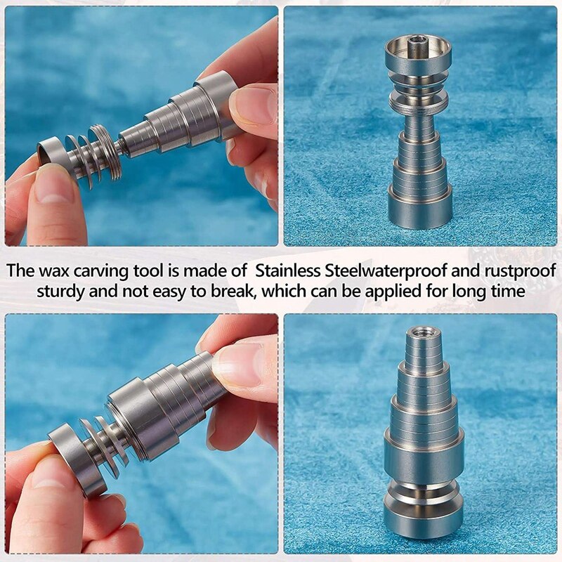 2 Pieces Titanium Wax Tool Stainless Steel Cap Wax Tool Universal 6 in 1 Metal Wax Tool Waterproof Rustproof Wax Carving