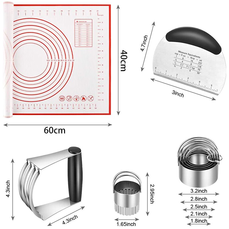 Pastry Cutter, Biscuit Cutter, Dough Scraper, Silicone Baking Mats, Stainless Steel Pastry Blender Set, Dough 5 Pcs/Set