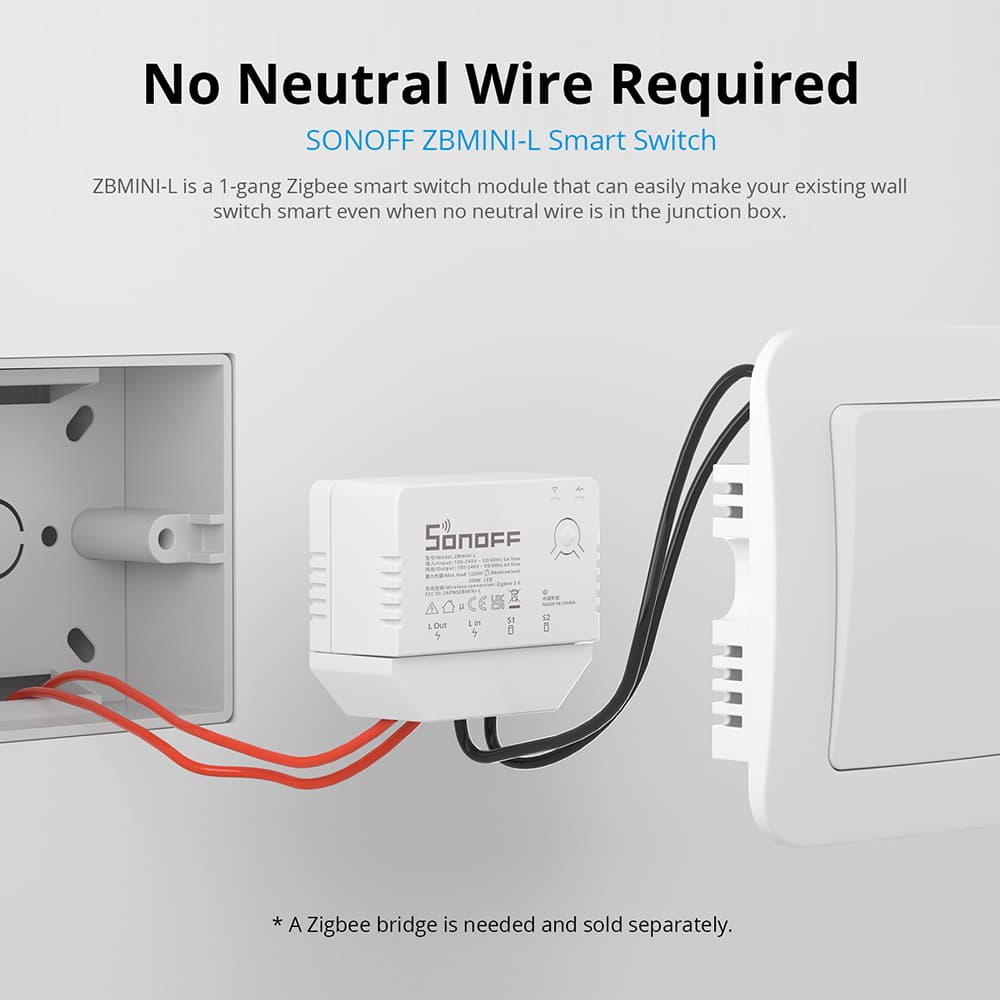 Sonoff ZBMini-L Zigbee Mini Schalter KEINE Neutralen Draht Erforderlich Zigbee 3,0 Clever schalten Arbeit mit Sonoff Zigbee Brücke zigbee Donlge