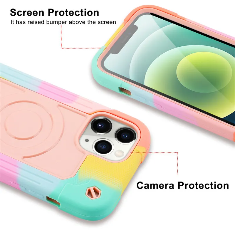 Kraftigt pansarskal, stötsäkert försvarsskal till iphone 13 14 pro max 12 pro max 14 plus, magnetiskt trådlöst laddande bakstycke, telefonfodral