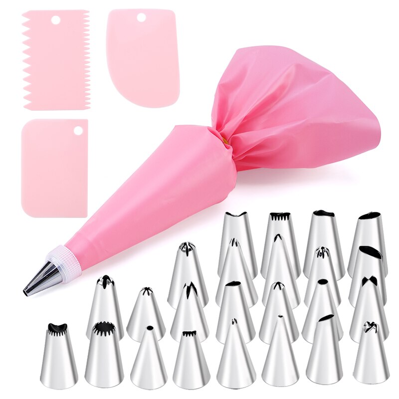 Juego de 6-24 Uds. De bolsa de repostería y boquilla para pastel de acero inoxidable, accesorios de cocina para decorar panadería, equipo de confitería: Naranja