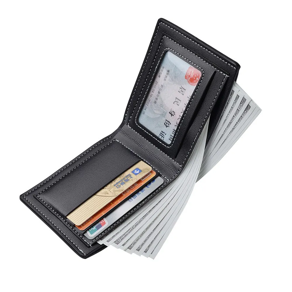 Pu lær menn kort lommebok tynn stil sammenleggbar unge menn kredittkortholder lommebok carteras plegables para hombre carteira