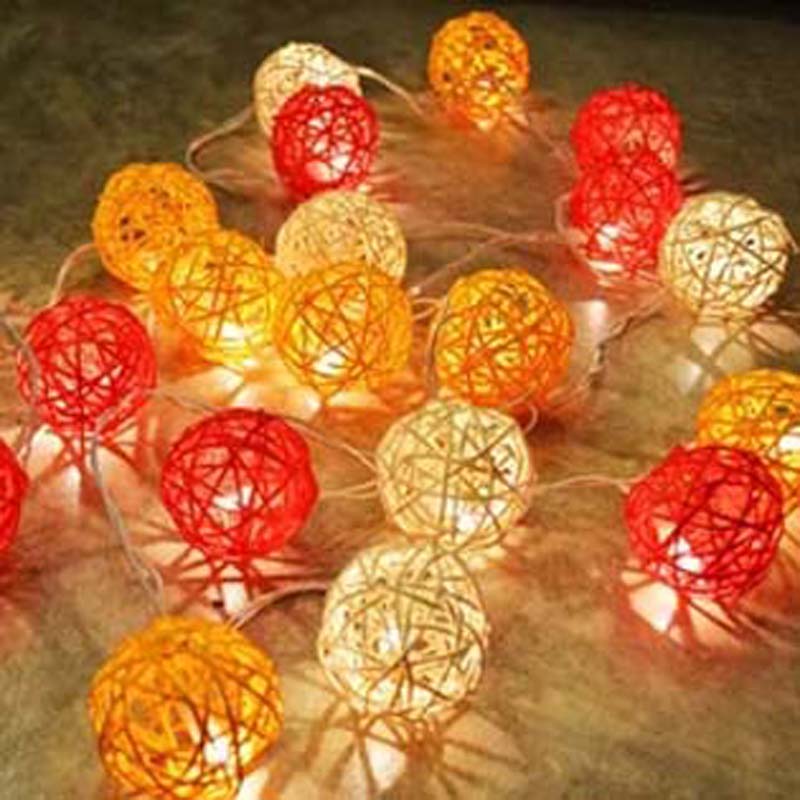 5m 20 Rattan Kugeln LED Schnur Lichter Weihnachten Girlanden Lichter AC Stecker draussen Ferien Schnur Fee Lichter Guirlande gerlyanda