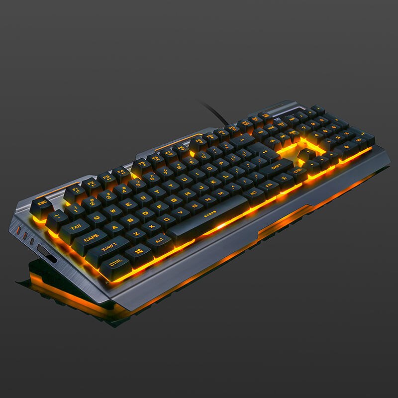 V1 USB Wired Gaming Keyboard Ergonomic Backlit Mechanical Feel and Mouse Set Tungsten Gold Gamer Laptop Computer Gaming Set