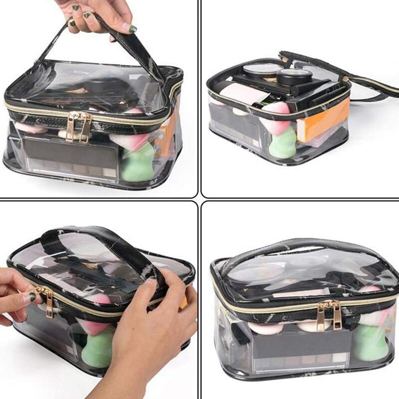 Marble Transparent Bag, Stylish Waterproof Makeup Case,Durable Large Zipper Opening Lipstick Toiletry Tote Suitcase Bea