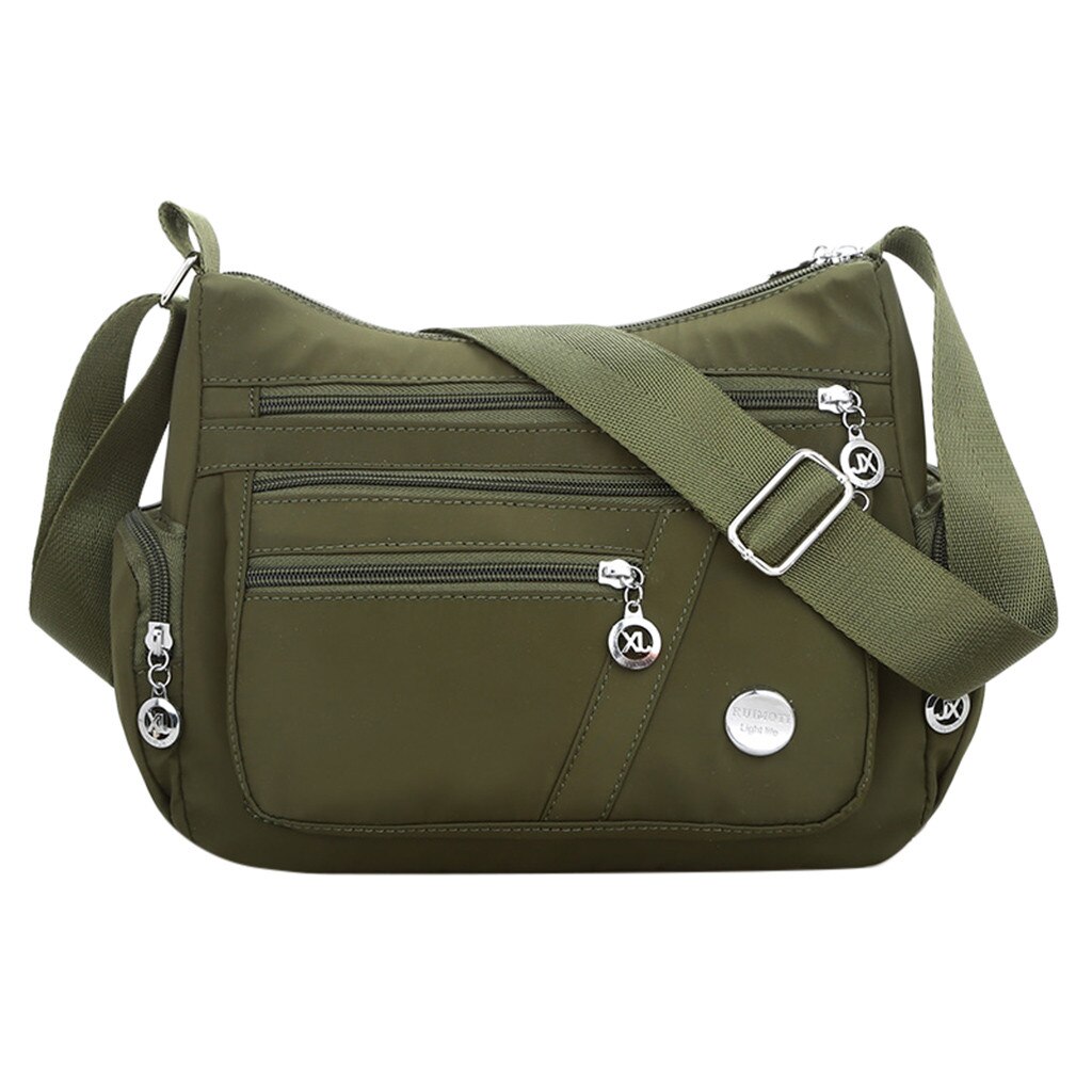 Women Nylon Messenger bag square bag solid outdoor simple Single Shoulder Crossbody Bag Waterproof Bags sac main femme pochette: Army Green