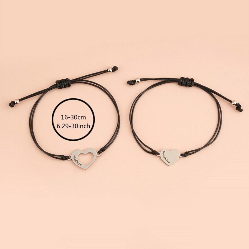 Mother &amp; Daughter Bracelets Set Mommy &amp; Me Heart Matching Wish Bracelets Forever Love Bracelets Holidays D5QB
