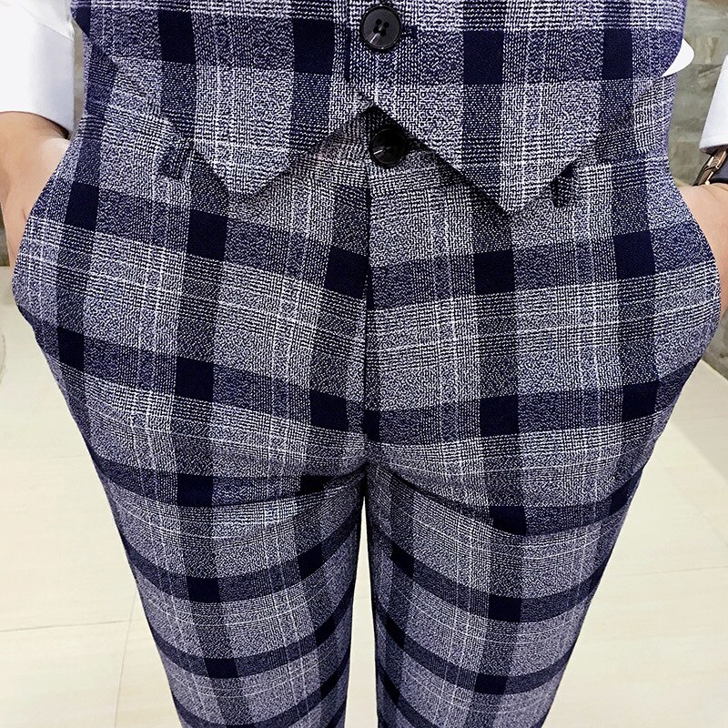 Herre ternede bukser slim fit mænd kontorbukser mænd formelle bukser plaid pantaloni uomo afslappet mænd kjole jakkesæt bukser pantalon homme