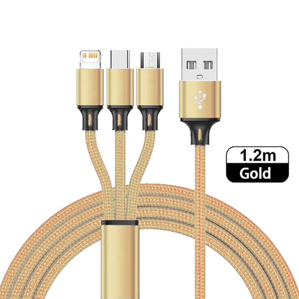 3 In 1 Micro Usb Type C Lader Kabel Multi Usb-poort Meerdere Usb Oplaadsnoer Usbc Mobiele telefoon Draad Voor Samsung S10: Gold