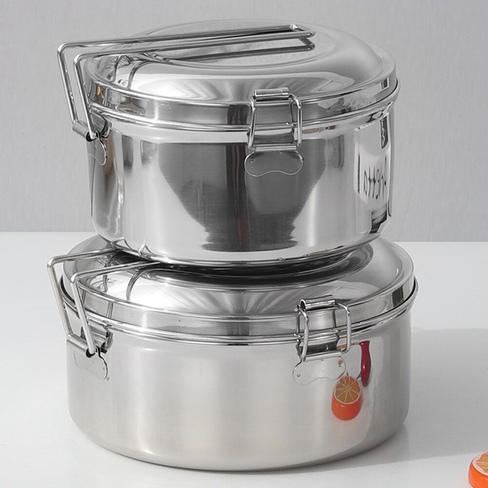 2 Tier Portable Round Lunch Box Stainless Steel Lunch Bento Box Food Storage Case Bento Box Food Container Lunch Storage Boxes