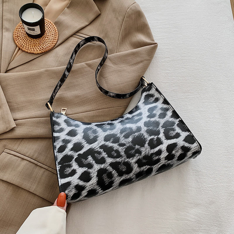Bolso Baguette de piel sintética con estampado de cebra para mujer, pequeña con estampado de leopardo bandolera, Vintage: leopardgray
