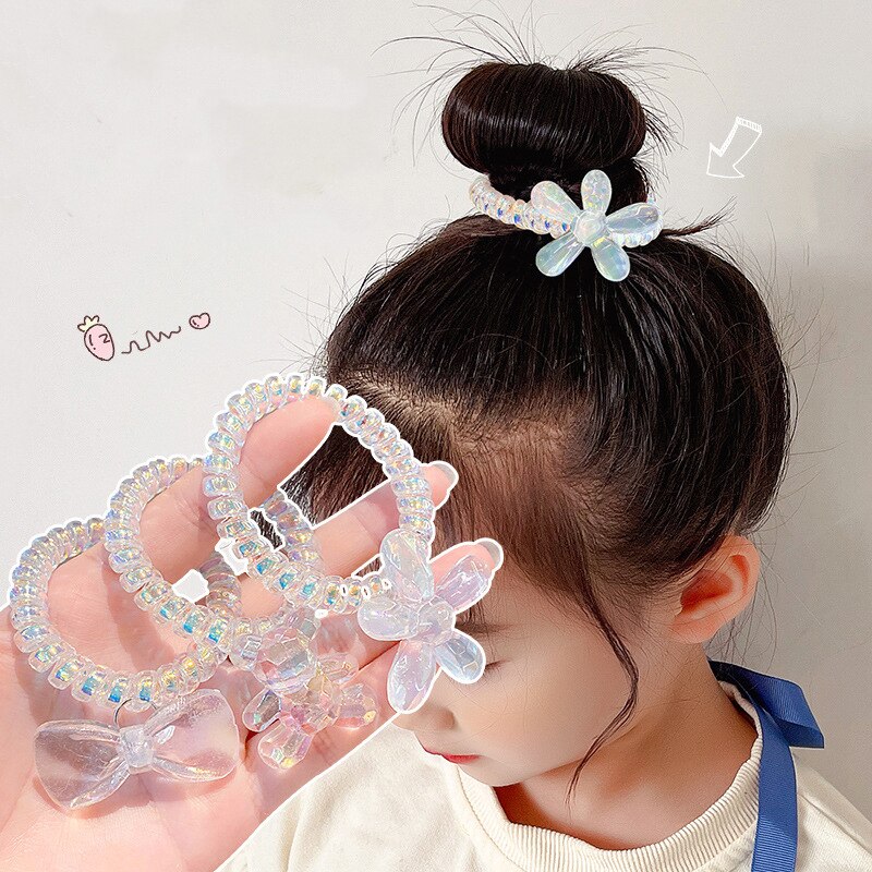 Cinta para el pelo con línea telefónica, cinta para el pelo con lazo transparente y flores, coleta alta, tocado elástico fijo, accesorios para el cabello, color