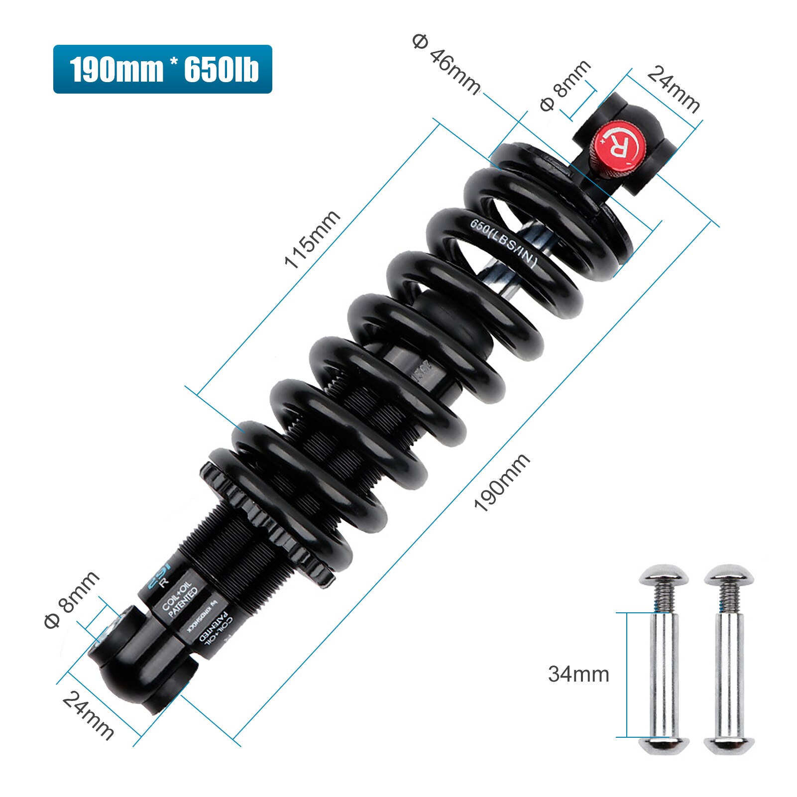 EXA Form Oil Pressure Spring Shock Damper Adjustable Suspension Spring Rebound Damping Shock Absorber 125/150/165/190mm