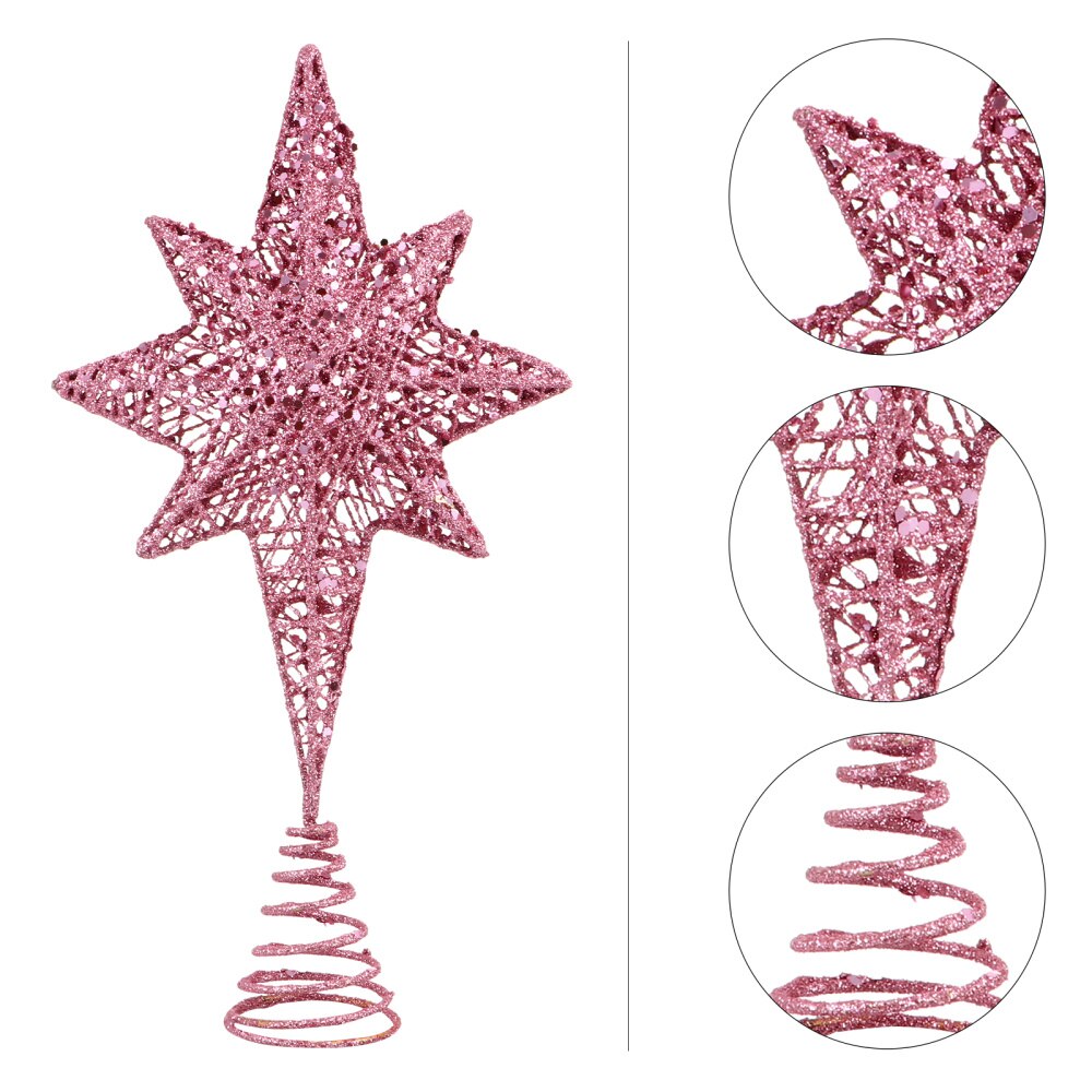 1Pc Christmas Eight Pointed Star Tree Topper Party Xmas Tree Ornament (Golden): Pink