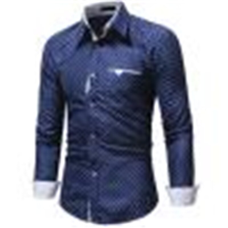 Clothes Shirts Autumn Casual Formal Broadcloth Polka Dot Men Slim Fit Long Sleeve Turn-Down Shirt Top Blouse Chemise Homme: Blue / XL