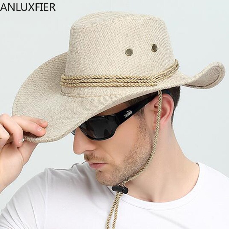 Chapeau de Cowboy occidental pour hommes, chapeau d'été, pare-soleil, casquette de pêche, Protection solaire, Anti-ultraviolet, respirant, escalade en plein air, H7268