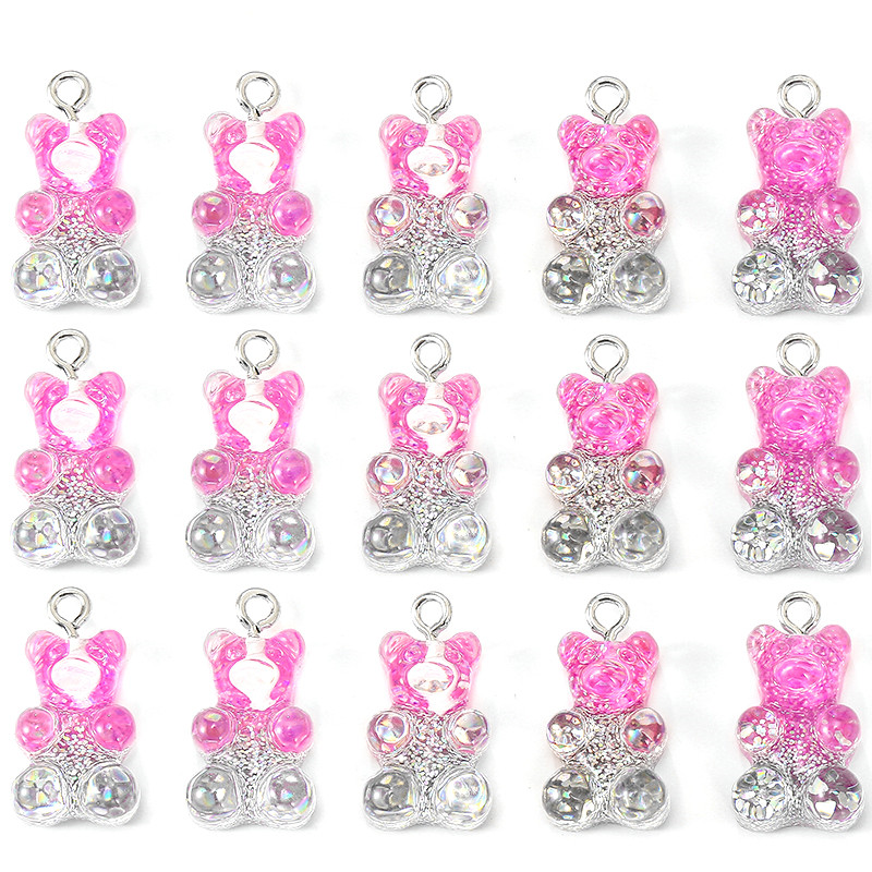 10 st hartsbjörnberlocker med platta baksida gummibjörnar och glittercabochoner för halsband, hänge, örhängen, gör-det-själv-tillverkning: Ljusgul guldfärg