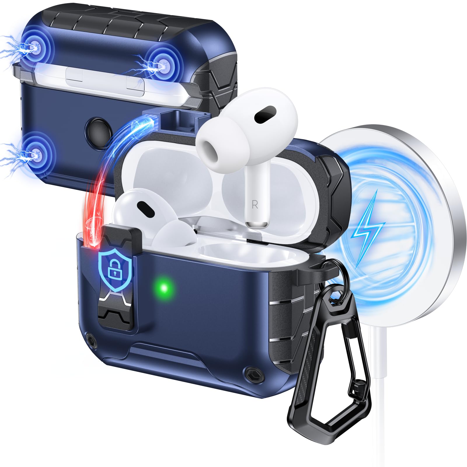 for With MagSafe AirPods 4 (USB C) Case Powerful Protection Magnetic Lid for AirPods 4/Pro 2/Pro USB C Phone Stand Case