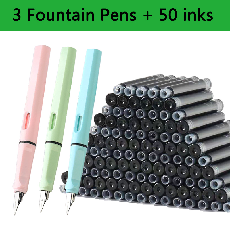 Juego de tinta reemplazable para pluma estilográfica, tinta negra/azul/roja EF, suministros escolares, papelería para escribir, caligrafía, 53 Uds.: green