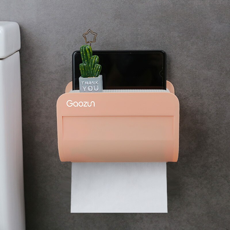 Baispo vægmonteret vandtæt tissueboks toiletpapirholder til bærbar opbevaringsholder til badeværelse badeværelsestilbehør: Lille lyserød