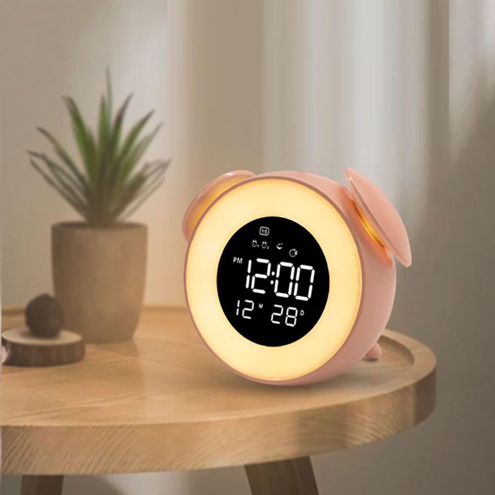 Muziek led wekker kinderen wekker nachtlampje slaapgeluiden machine kinderen cartoon bedlamp: Roze