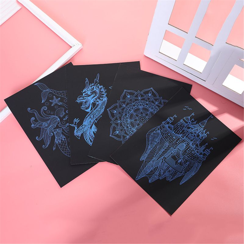 4 Stuks 11 "X 8" Scratch Papier Kunst Set Voor Kinderen Scratch Off Arts Black Scratch Off Art voor Kids Jongens Meisjes