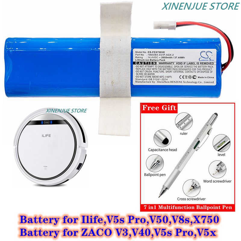Robot Vacuum Cleaner Battery 14.4V/2600mAh 18650B4-4S1P-AGX-2 for ILIFE V3s Pro,V50,V5s Pro,V8s,X750,ZACO V3,V40,V5s Pro,V5x