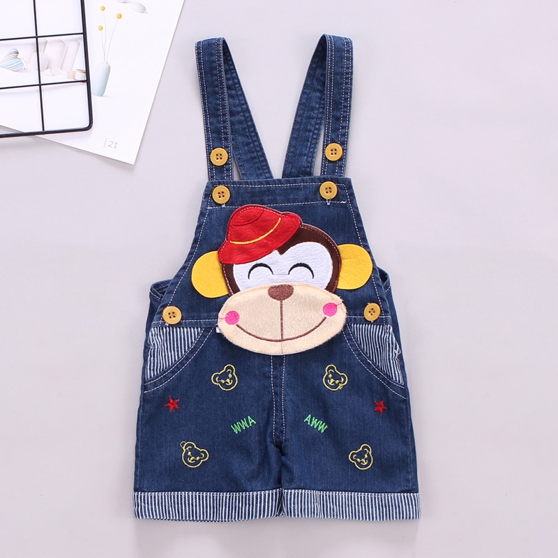 DIIMUU Newborn Kids Clothes Toddler Boys Girls Shorts Overalls Denim Casual Pants Bottoms Printing Cute Monkey Clothing Fit 1-3T