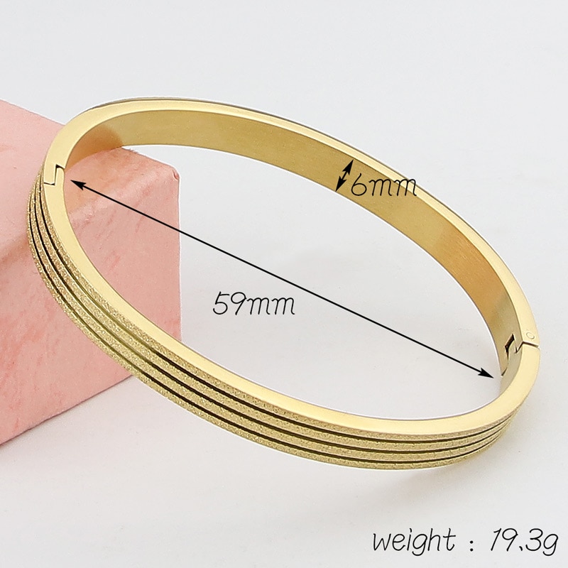 Pulsera esmerilada de acero inoxidable para mujer, brazalete con patrón de línea, de , , B-482