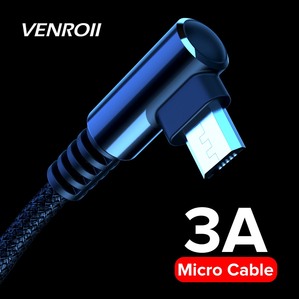 Venroii Snelle Opladen Micro Usb Kabel 90 Graden Mobiele Telefoon Game Cord Android Draad Voor Samsung Xiaomi Redmi 7A Huawei honor 8X