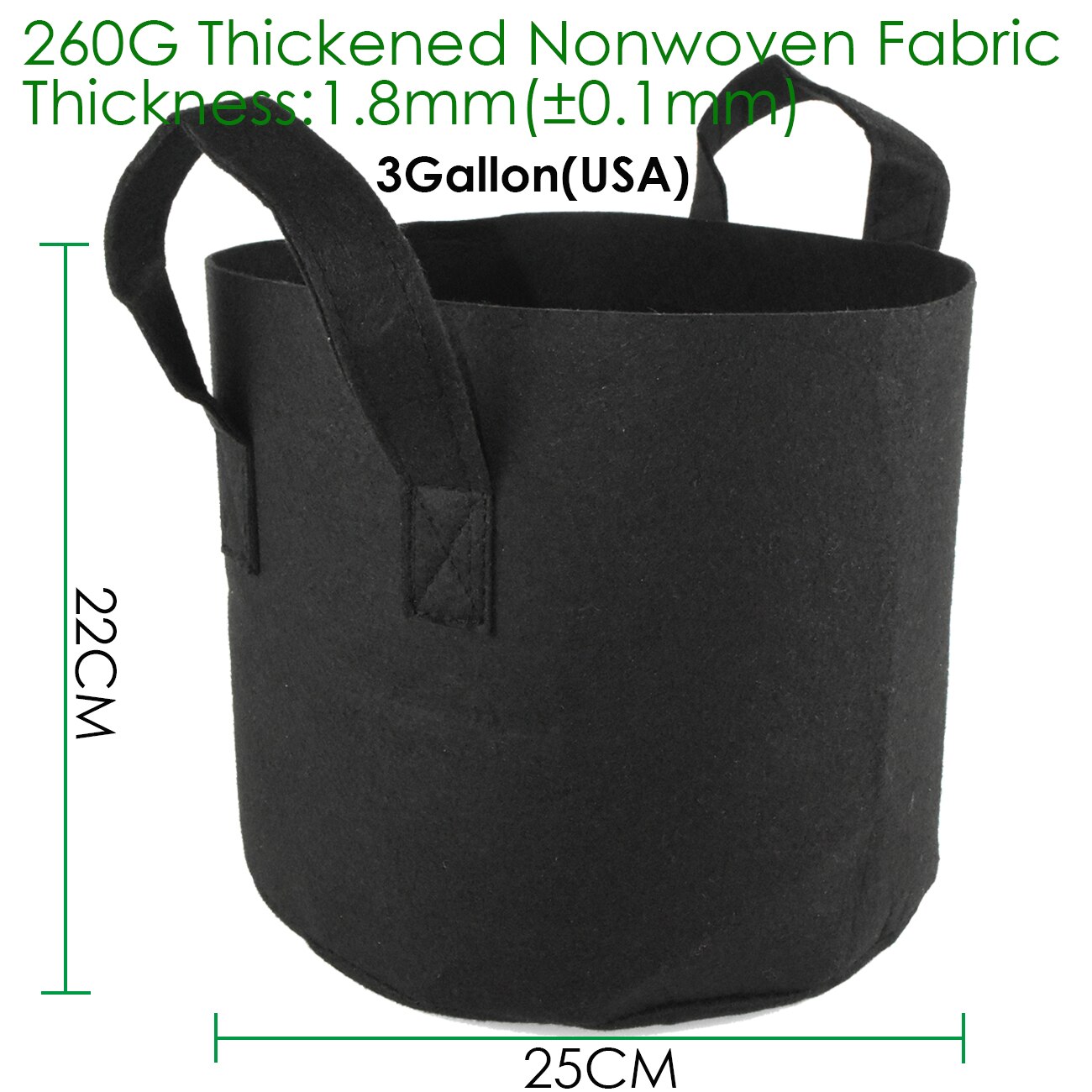 3/5/7/10/15 Gallon Grow Bags Grow Bag Gardening Nonwoven Fabric Grow Pot Vegetable Growing Planter Garden Flower Planting Pots: 3Gallon (25cmx20cm) / 2PCS