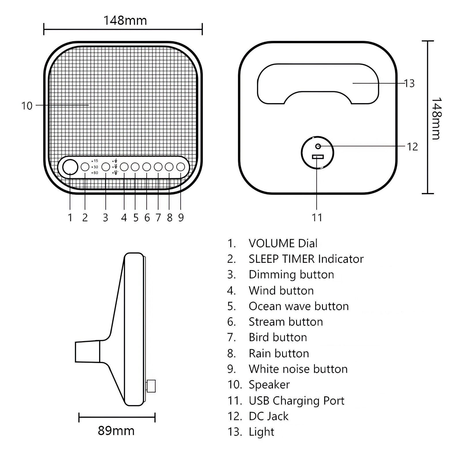 White Noise Machine USB Rechargeable Timing Shutdown Sleep Sounder Portable White Noise Sleep with 6 Natural Sounds