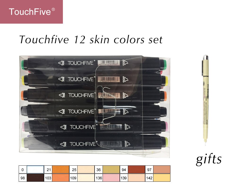 TouchNEW 12/24 Kleuren Skin Tone Sketch Markers Set Dual Head Alcohol Gebaseerde inkt Markers Pen Voor Tekening Animatie art Supplies: Touchfive-12black