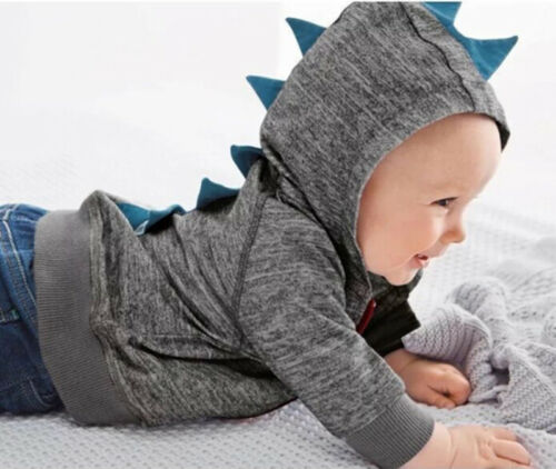 Baby Infant Kid Boy Cartoon Dinosaur Zipper Hoodie Tops Jacket Coat Outwear 0-3Y