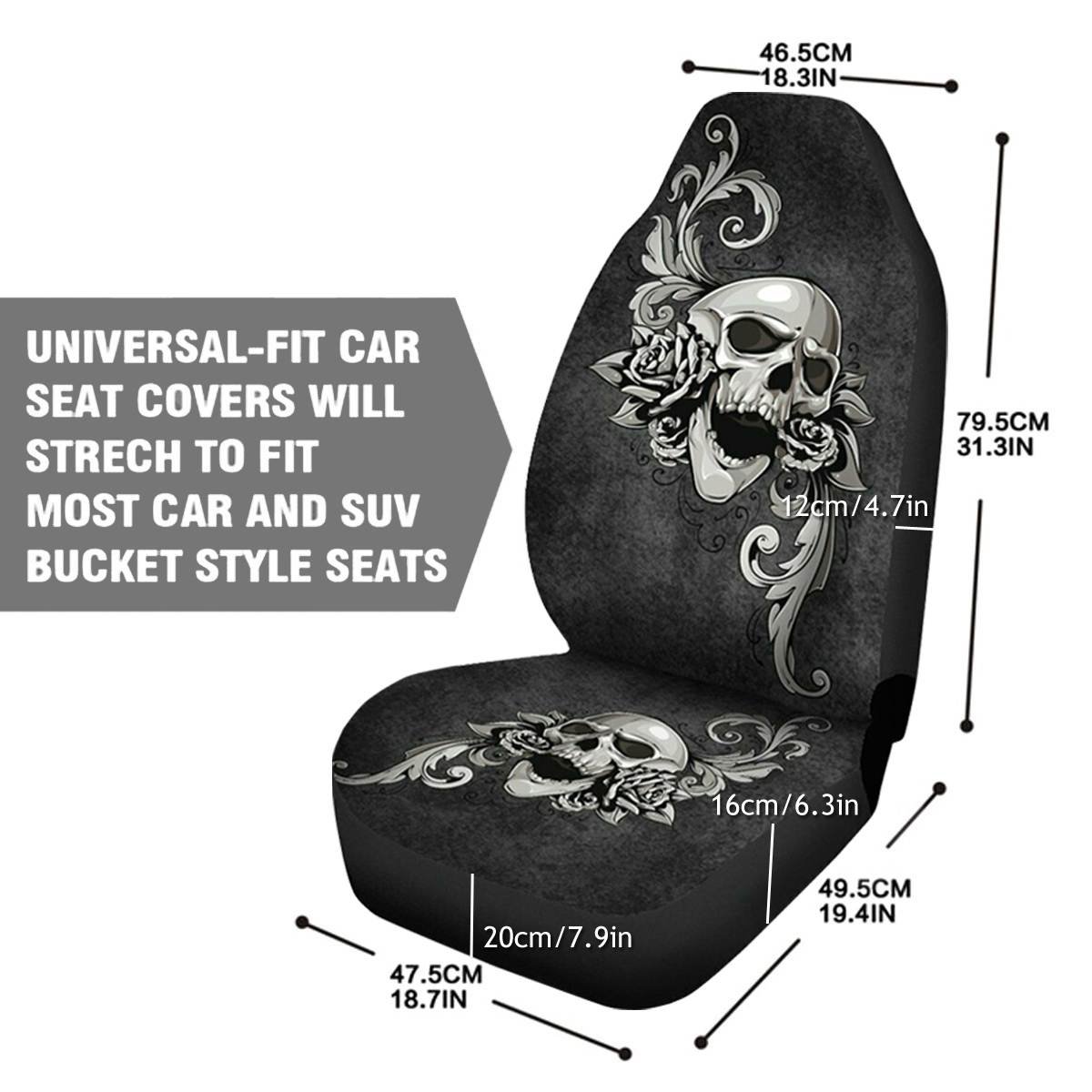 2 uds. Funda para asiento de coche con estampado de calavera en 3D, funda protectora Universal para asiento delantero de coche, accesorios para coche, funda completa para la mayoría de coches