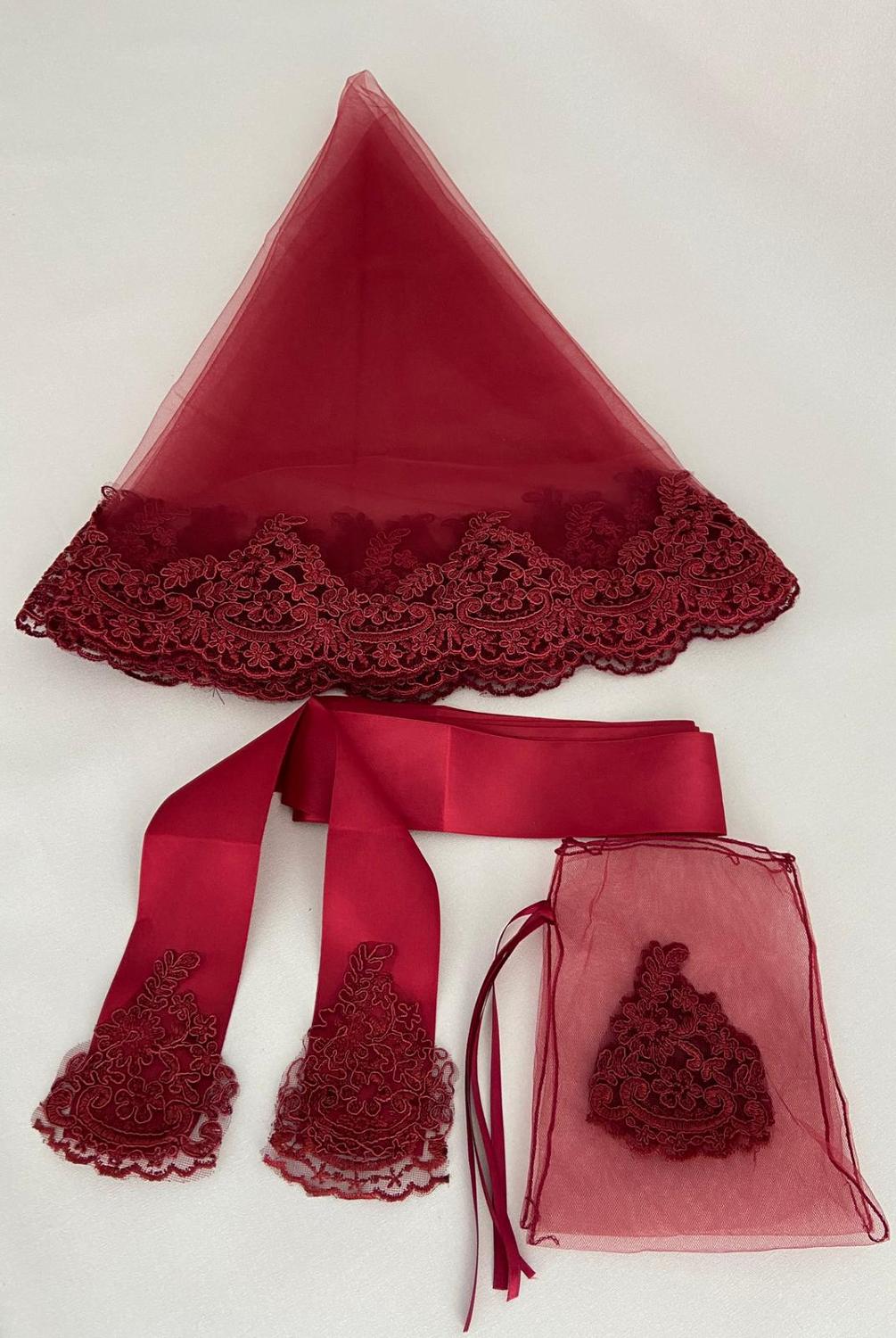 Ensemble voile henna pour mariée, accessoire de nuit pour mariage, dentelle élégante, guipure, couleur bordeaux rouge, pour femmes,
