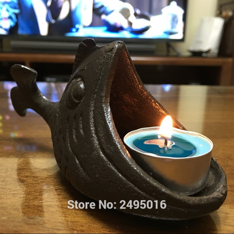 Gietijzeren kaarsenhouder goudvis in bruin of asbak